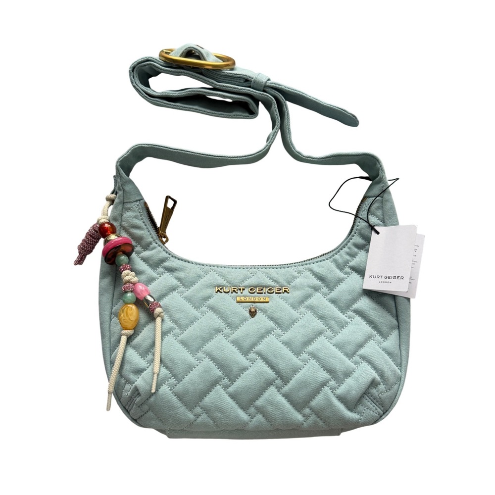 Kurt Geiger London Angel Hobo Shoulder Bag Pale Blue Quilted Canvas NWT